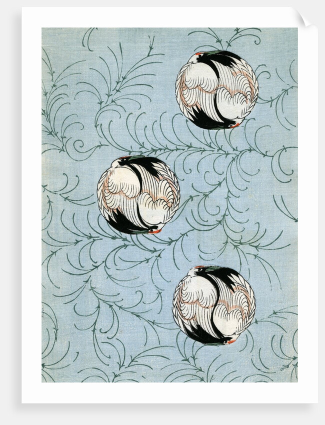 Illustration of Cranes Forming Balls on Light Blue Background by Anonymous