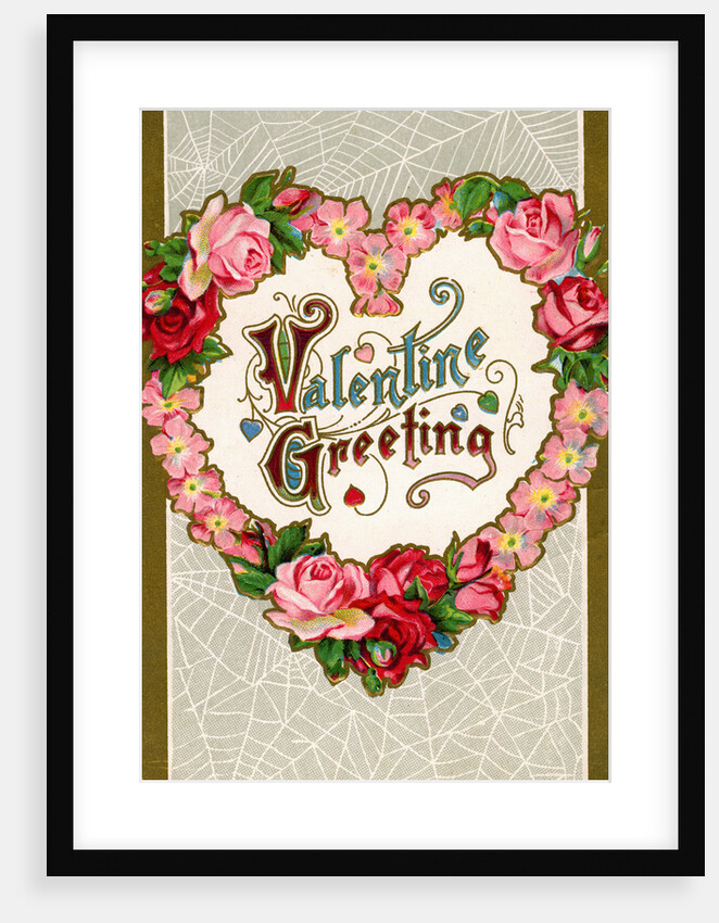 Valentine Greeting Postcard with Heart-Shaped Flower Garland by Anonymous