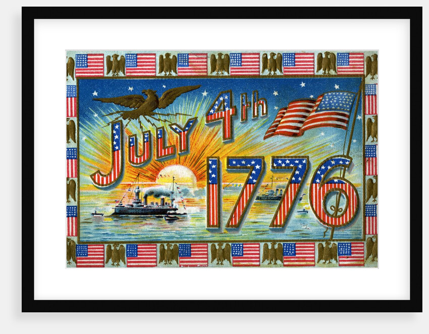 July 4th 1776 Postcard with Military Ships at Sunrise by Anonymous