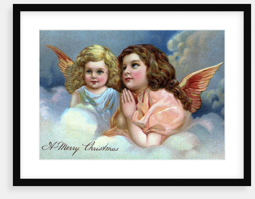 A Merry Christmas Postcard with Two Praying Angels by Anonymous