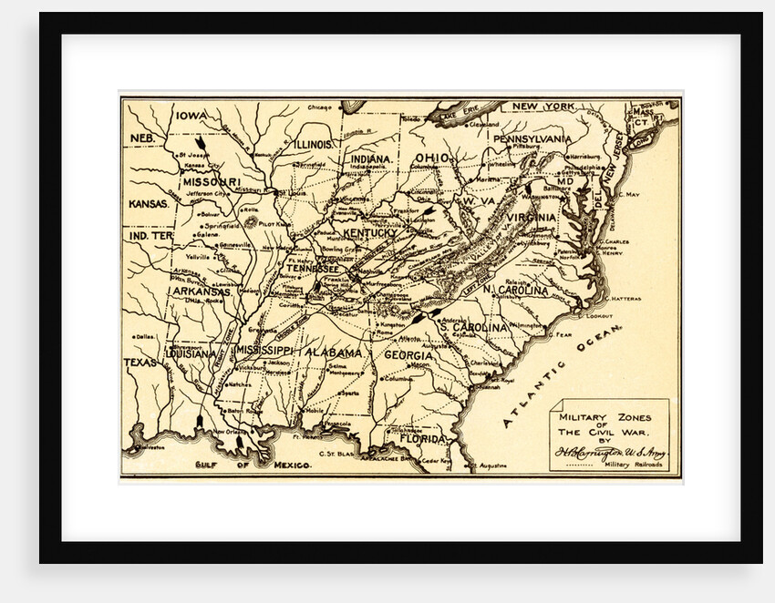Print of Military Zones of the Civil War by H.B. Carrington