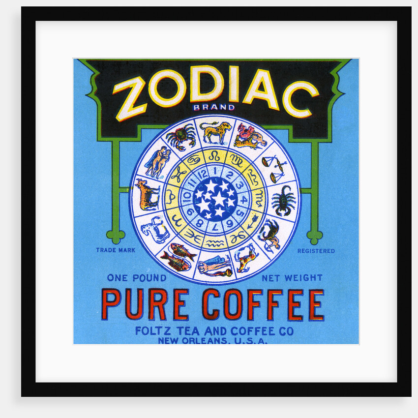 Zodiac Brand Pure Coffee Product Label by Anonymous