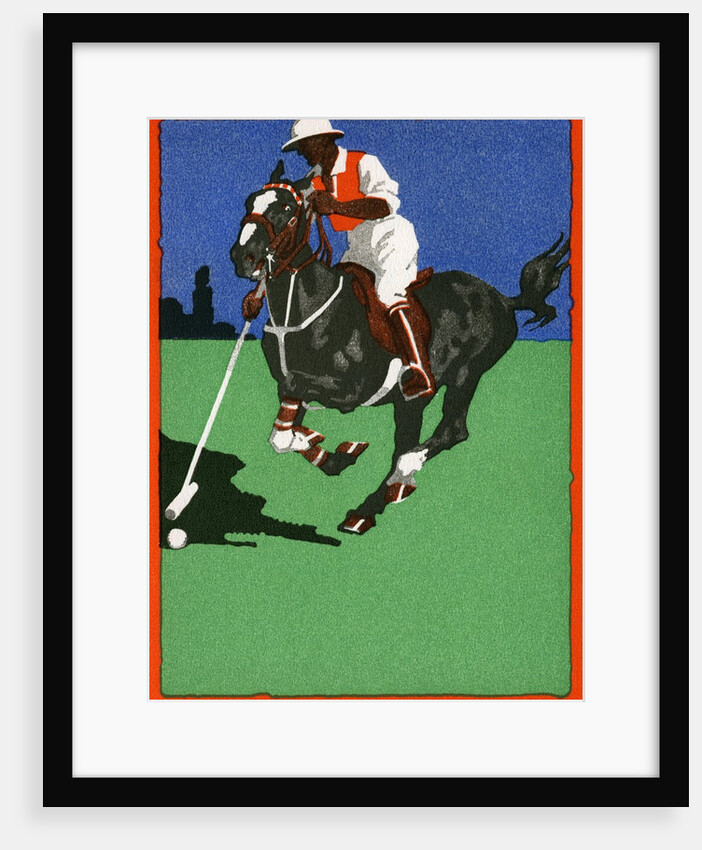 Color Lithograph of Polo Player on Horse by Anonymous