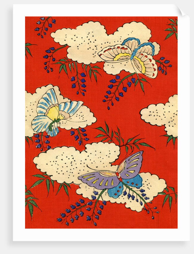 Illustration of Butterflies on Red and White Background by Anonymous