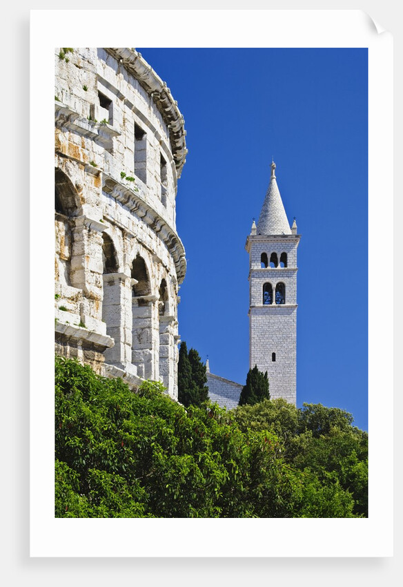 Roman Amphitheater and Church Bell Tower in Pula by Anonymous