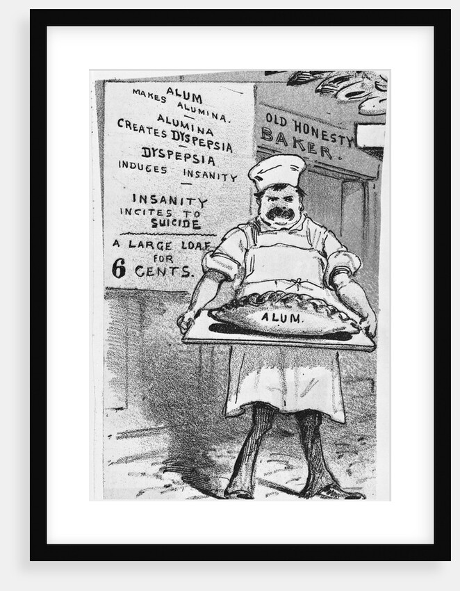 Illustration of Baker Holding Loaf of Bread Containing Alum by Anonymous
