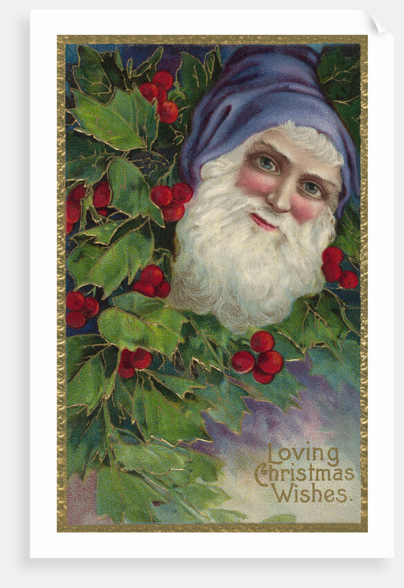 Loving Christmas Wishes Postcard with Santa Claus in Blue Cap by Anonymous