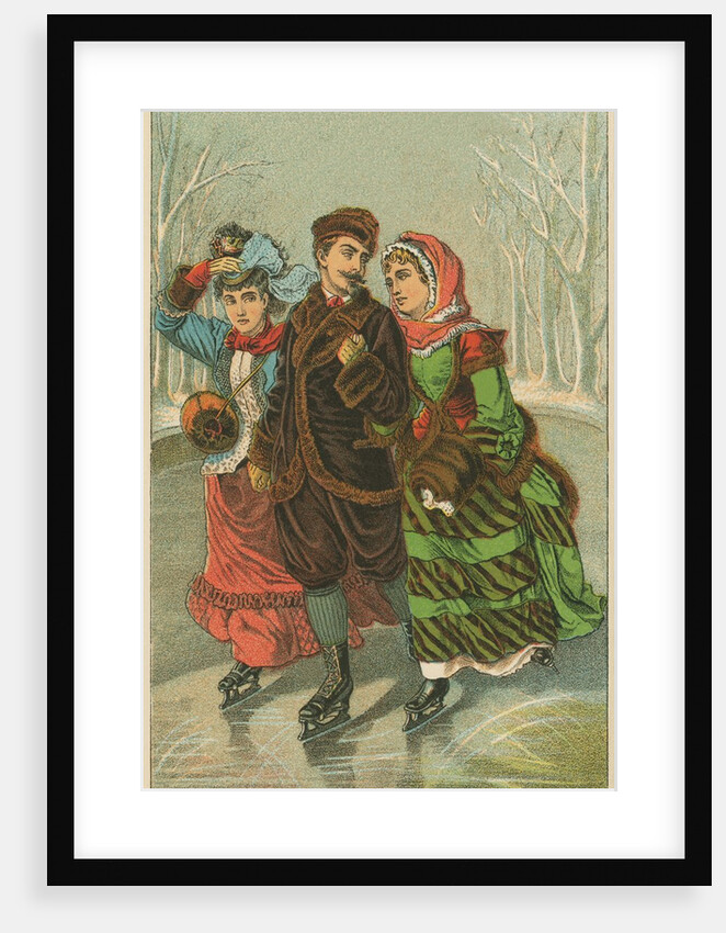 Victorian Print of Three People Ice Skating by Anonymous