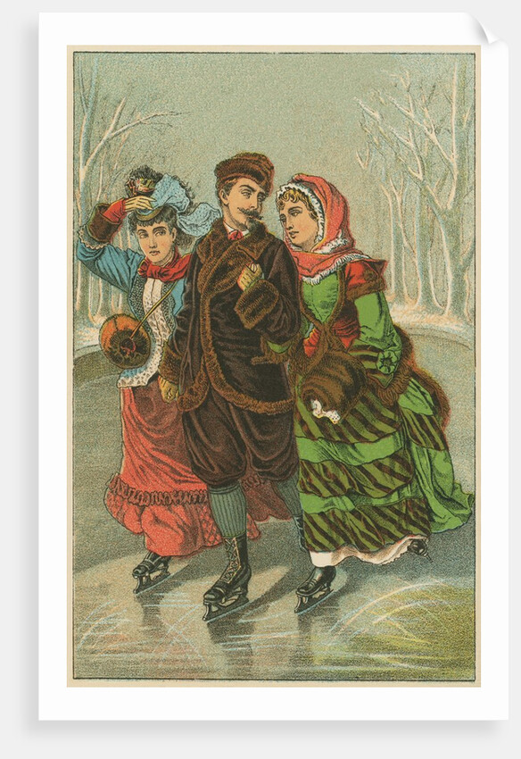 Victorian Print of Three People Ice Skating by Anonymous
