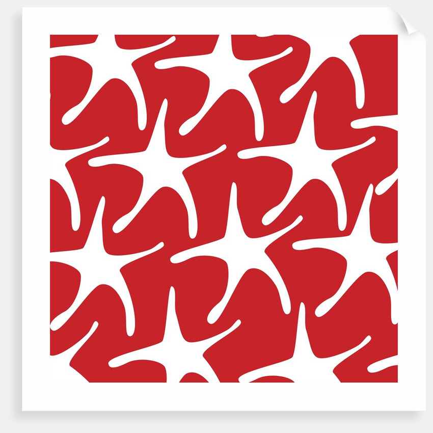 White Starfish on Red Pattern by Anonymous