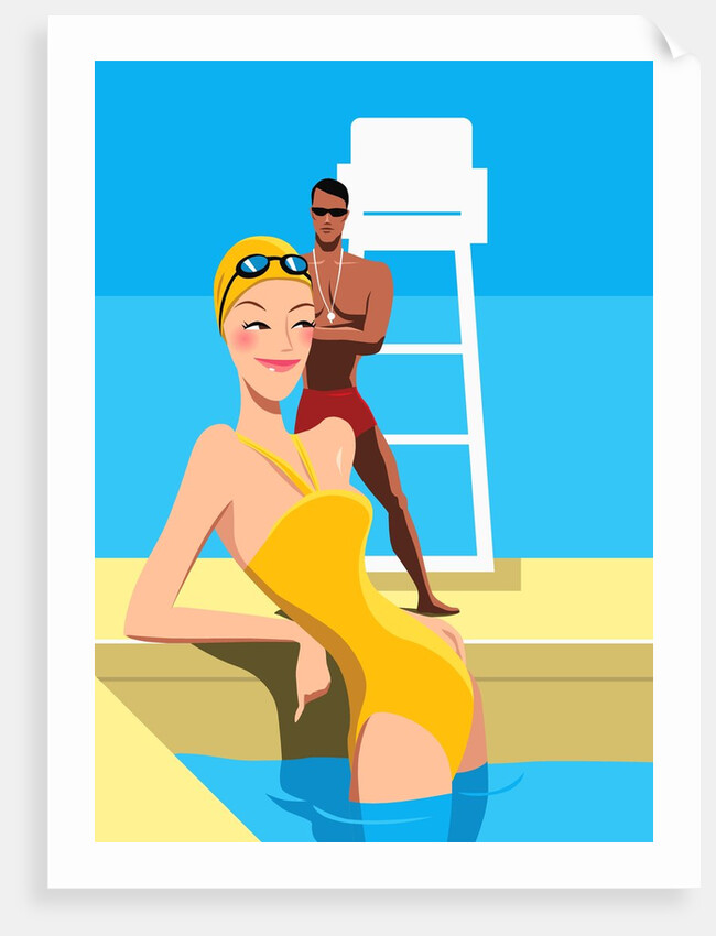 Swimmer Looking at Lifeguard by Anonymous