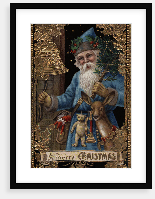 A Merry Christmas Postcard with Santa Ringing Bell by Anonymous