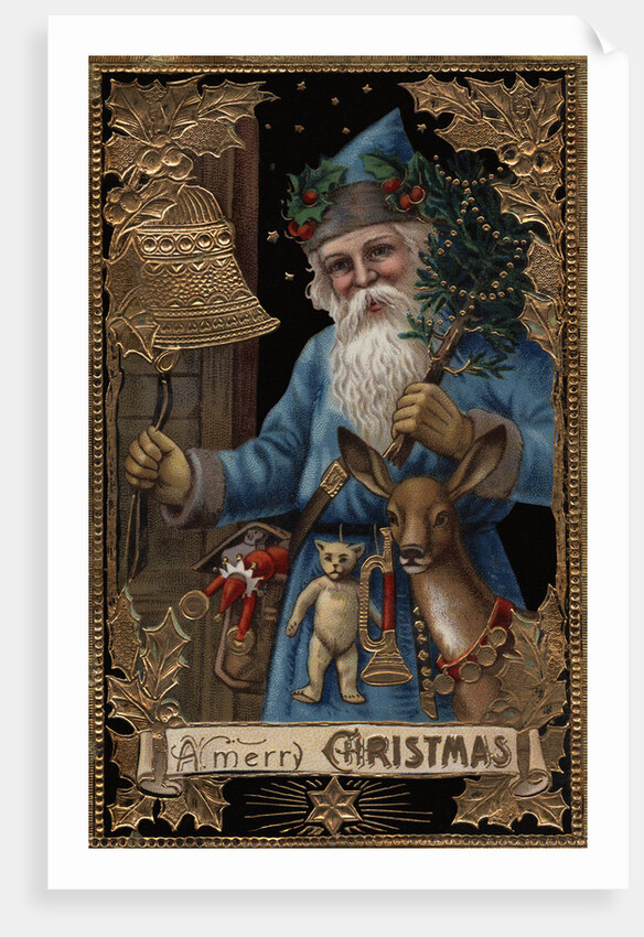 A Merry Christmas Postcard with Santa Ringing Bell by Anonymous