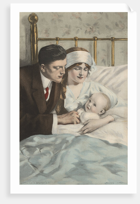 Postcard of Couple with Baby by Alonzo Kimball