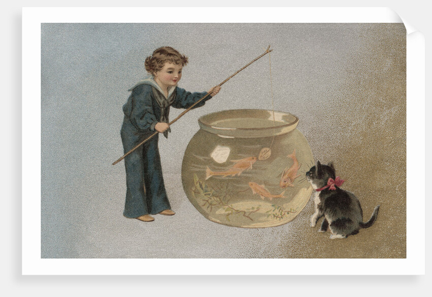 Postcard of Boy Fishing in Fishbowl by Anonymous