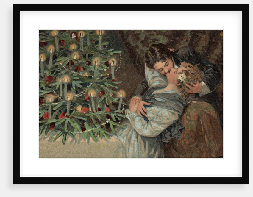 Christmas Postcard with Kissing Couple by Anonymous