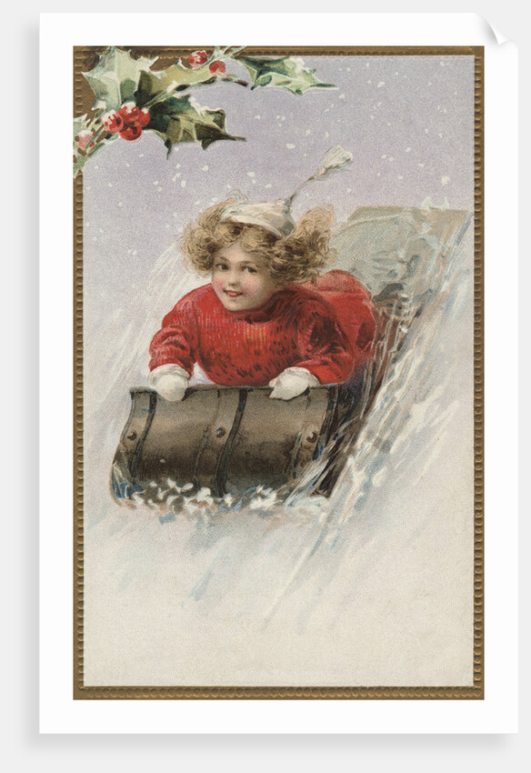 Postcard with Girl Sledding by Anonymous