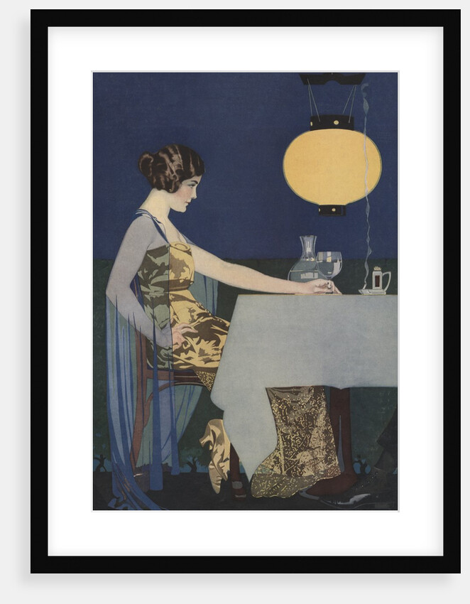 Illustration of Woman at Table with Lantern by Coles Phillips