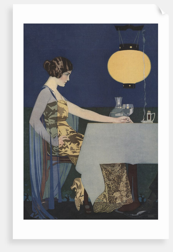Illustration of Woman at Table with Lantern by Coles Phillips