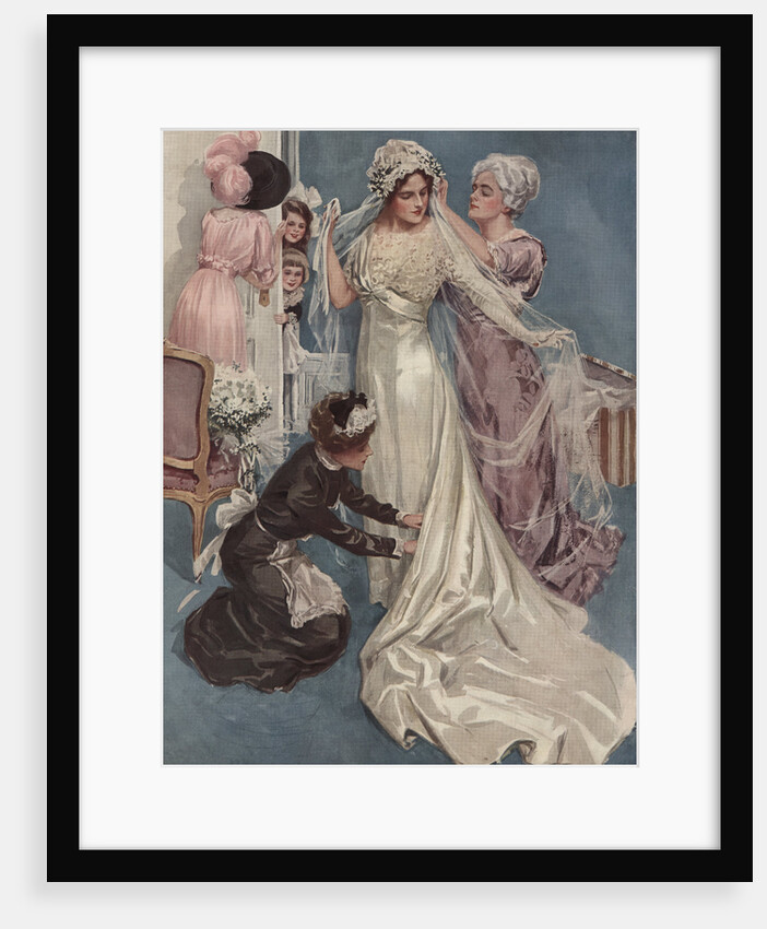 Illustration of a Bride Being Dressed by Harrison Fisher