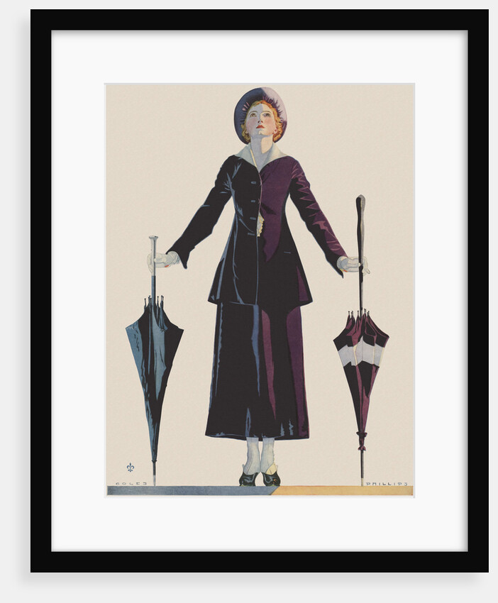 Illustration of Woman with Two Umbrellas by Coles Phillips