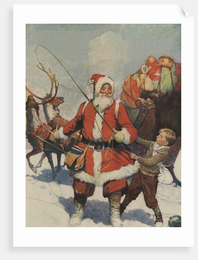 Illustration of Santa and His Sleigh by Frank E. Schoonover