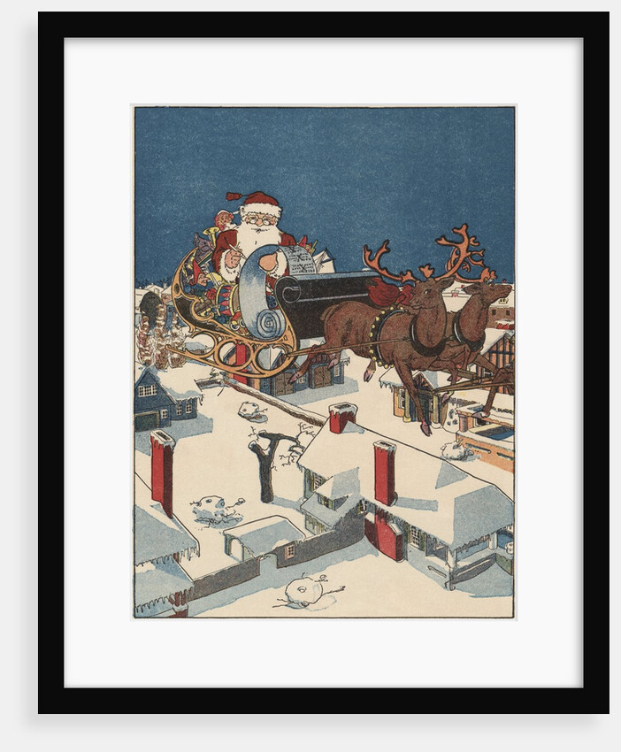 Illustration of Santa Checking His List in His Sleigh by Anonymous
