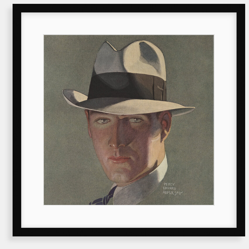Illustration of Man Wearing Grey Fedora by Percy Edward Anderson