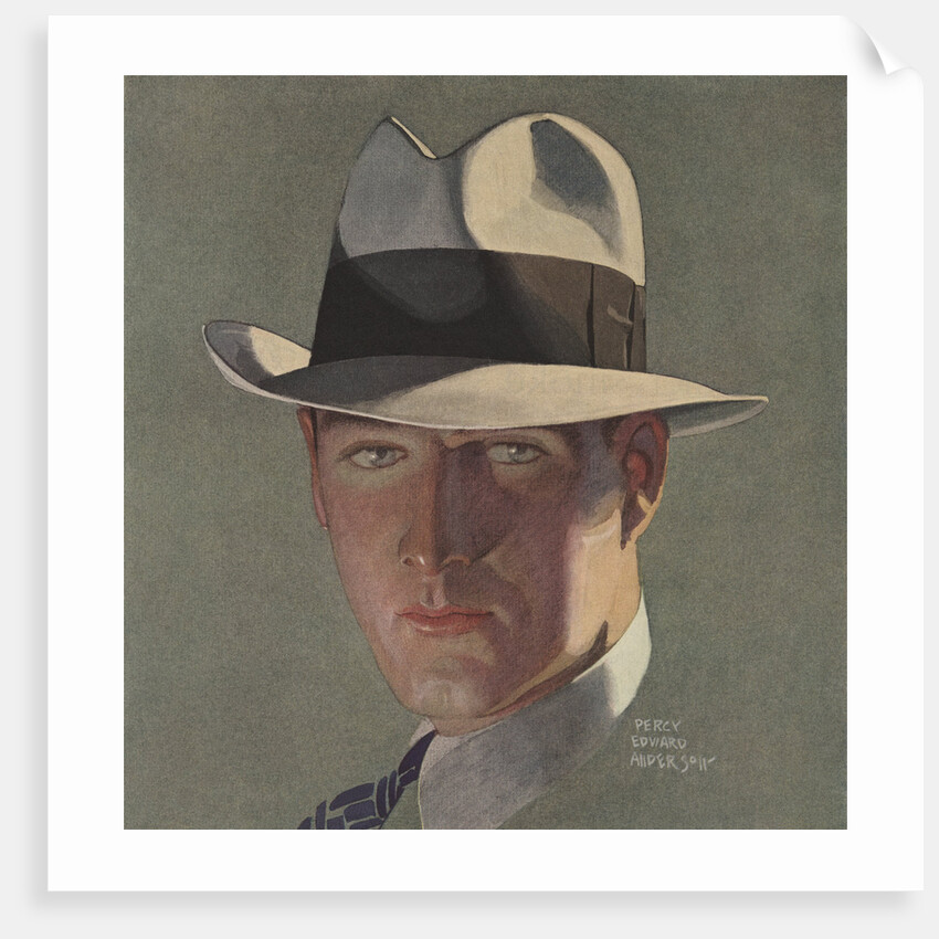 Illustration of Man Wearing Grey Fedora by Percy Edward Anderson