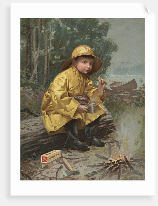 Illustration of Boy Having Snack in Rain Storm by Anonymous