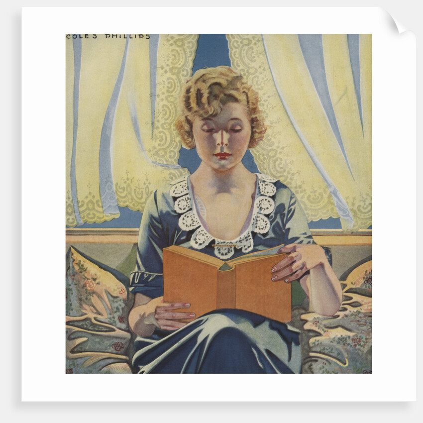 Illustration of Woman Reading Book by Coles Phillips