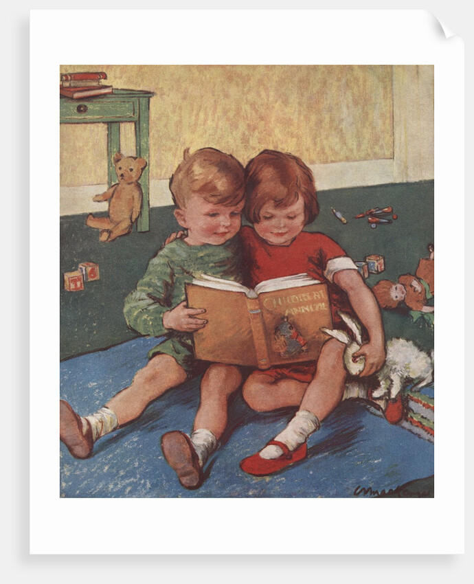 Illustration of Brother and Sister Reading by Anonymous