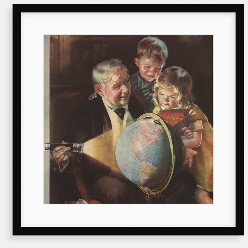 Illustration of Grandfather Showing Globe to Grandchildren by Anonymous