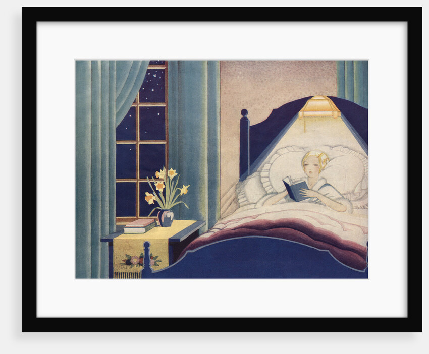 Illustration of Woman Reading in Bed by Anonymous