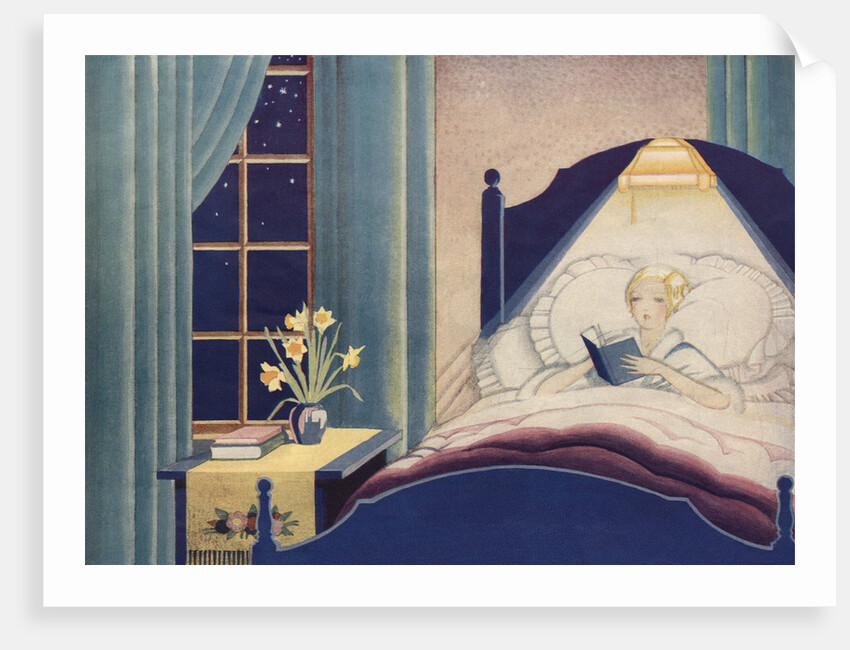 Illustration of Woman Reading in Bed by Anonymous
