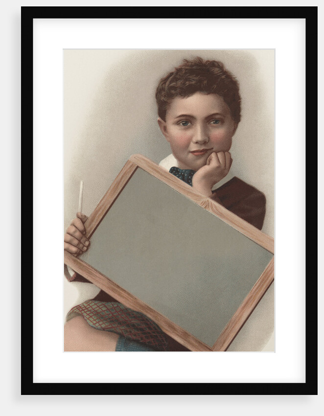 Illustration of Boy Holding Blank Writing Slate by Anonymous