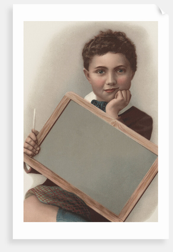 Illustration of Boy Holding Blank Writing Slate by Anonymous