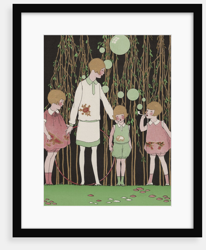 Illustration of Children Blowing Bubbles by Anonymous