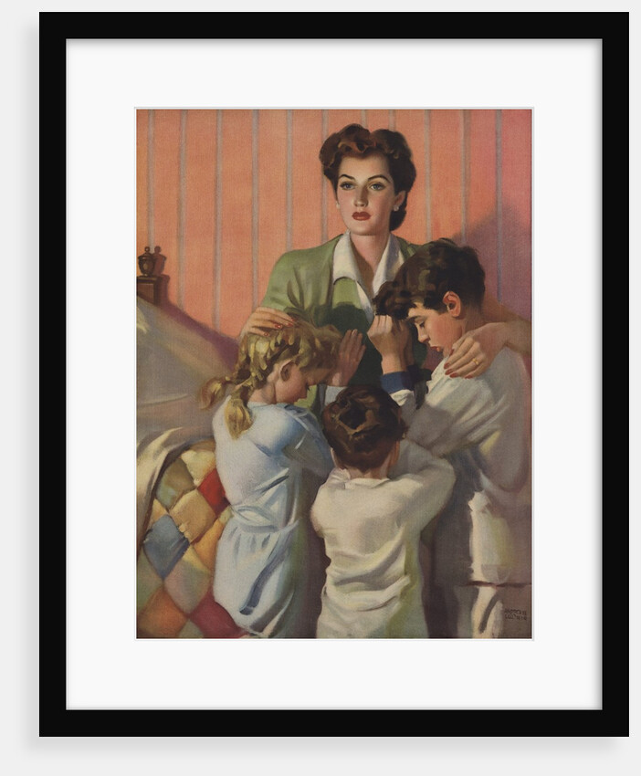Illustration of Mother Praying with Three Children by Anonymous