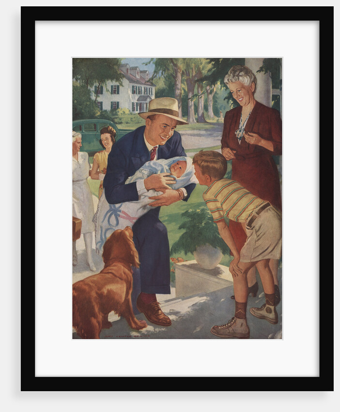 Illustration of Family Welcoming Newborn Home by John Newton Hewitt