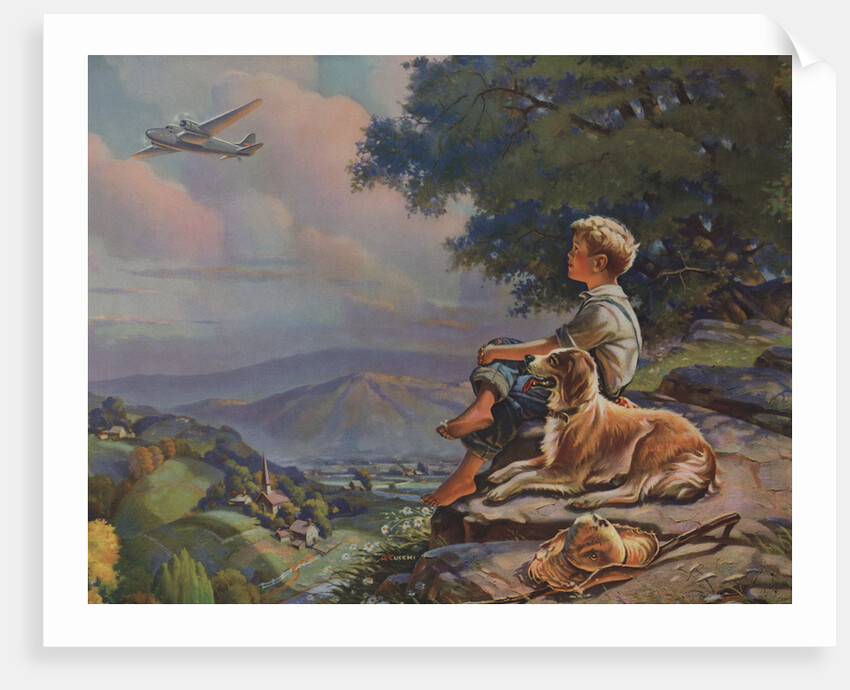 Illustration of Boy Watching Airplane by Anthony Cucchi