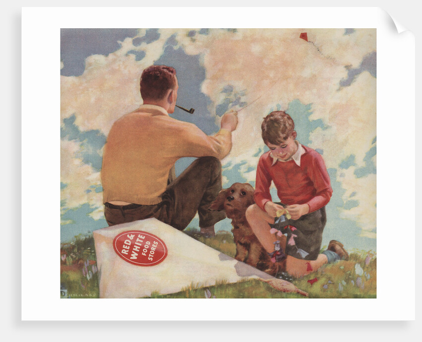 Illustration of Father and Son Flying Kites by Douglass Crockwell