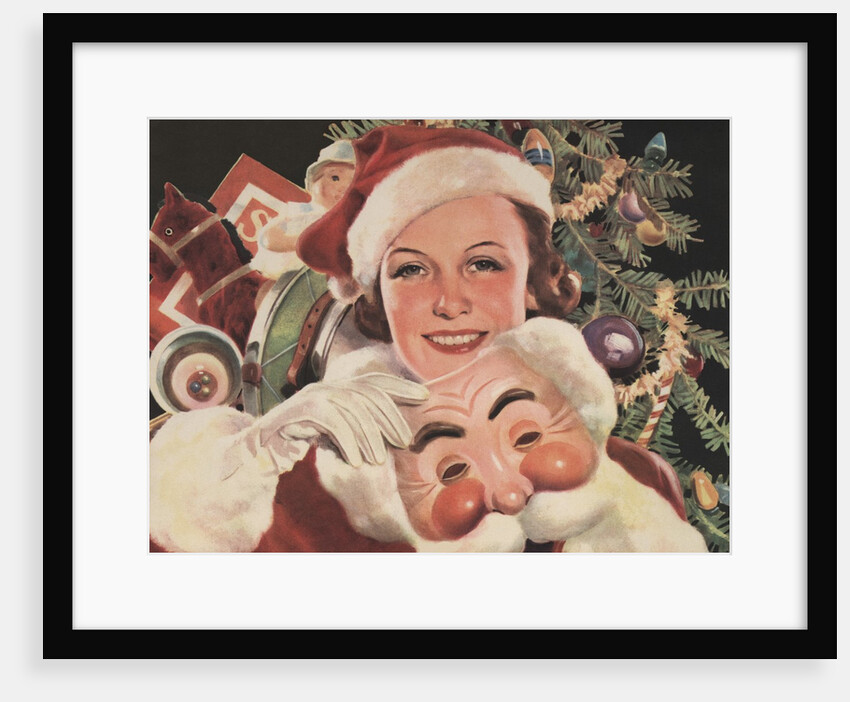 Illustration of Woman with Santa Claus Mask by Anonymous