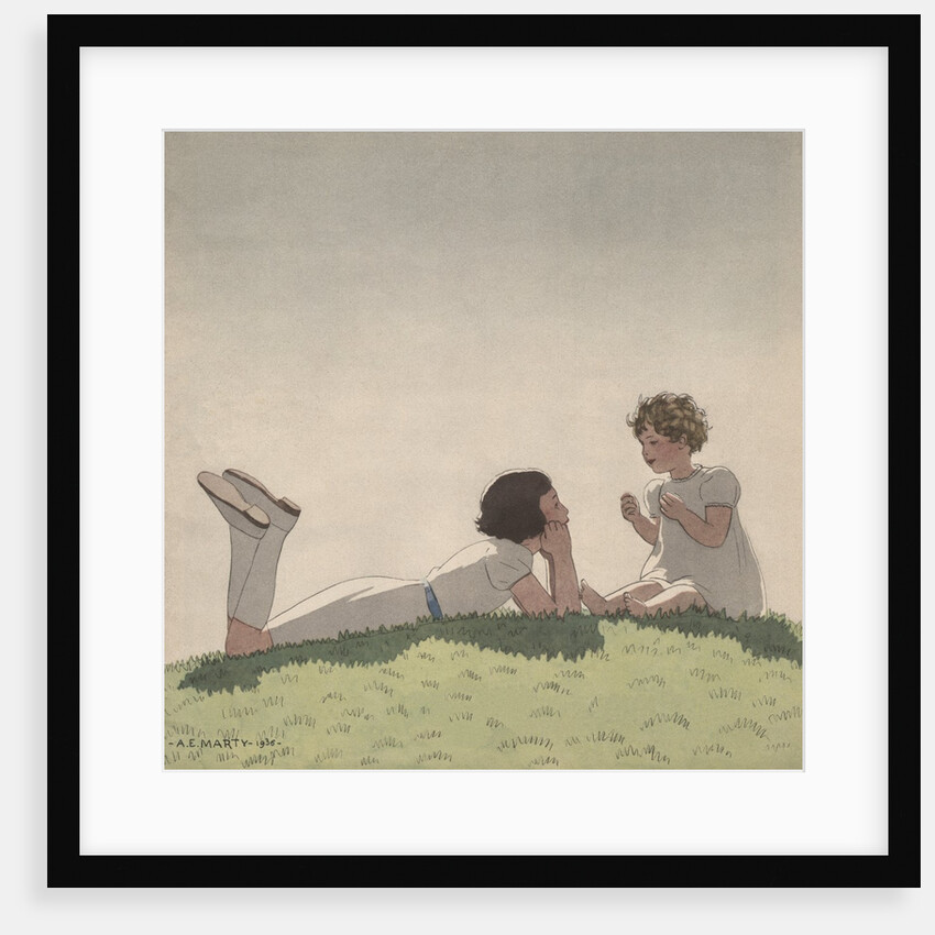 Illustration of Sisters Talking on Hill by Andre Edouard Marty