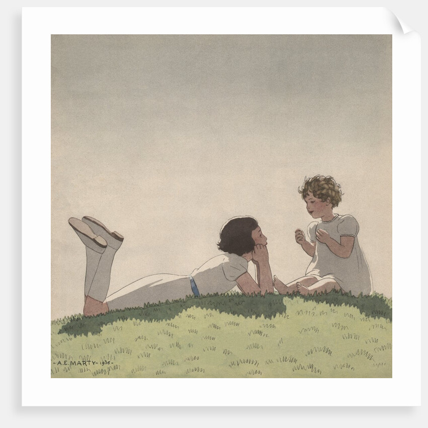Illustration of Sisters Talking on Hill by Andre Edouard Marty