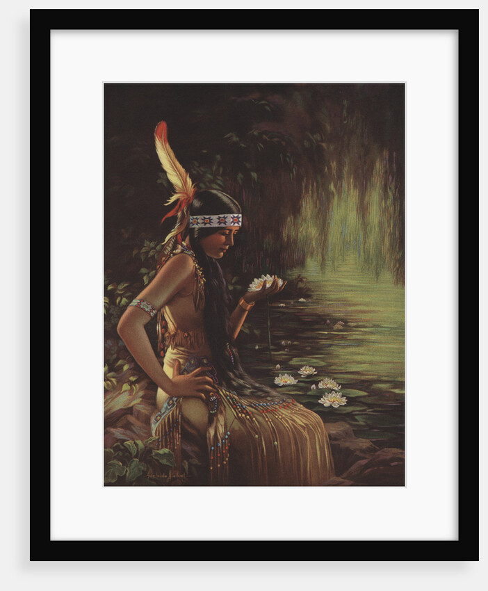 Illustration of an Indian Maiden Holding a Water Lily by Adelaide Hiebel
