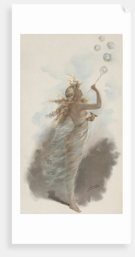 Illustration of Young Woman Blowing Bubbles by Anonymous