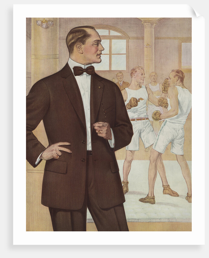 Royal Tailors Illustration of Man in Suit at Boxing Gym by Anonymous