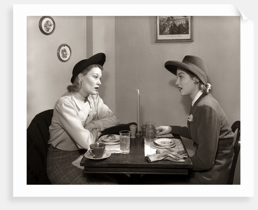 1940s 2 Women Dining Talking Restaurant Table by Anonymous