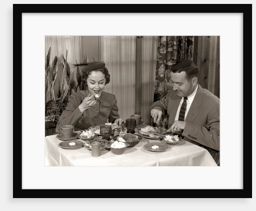 1950s Couple Man Woman Dining In Restaurant by Anonymous